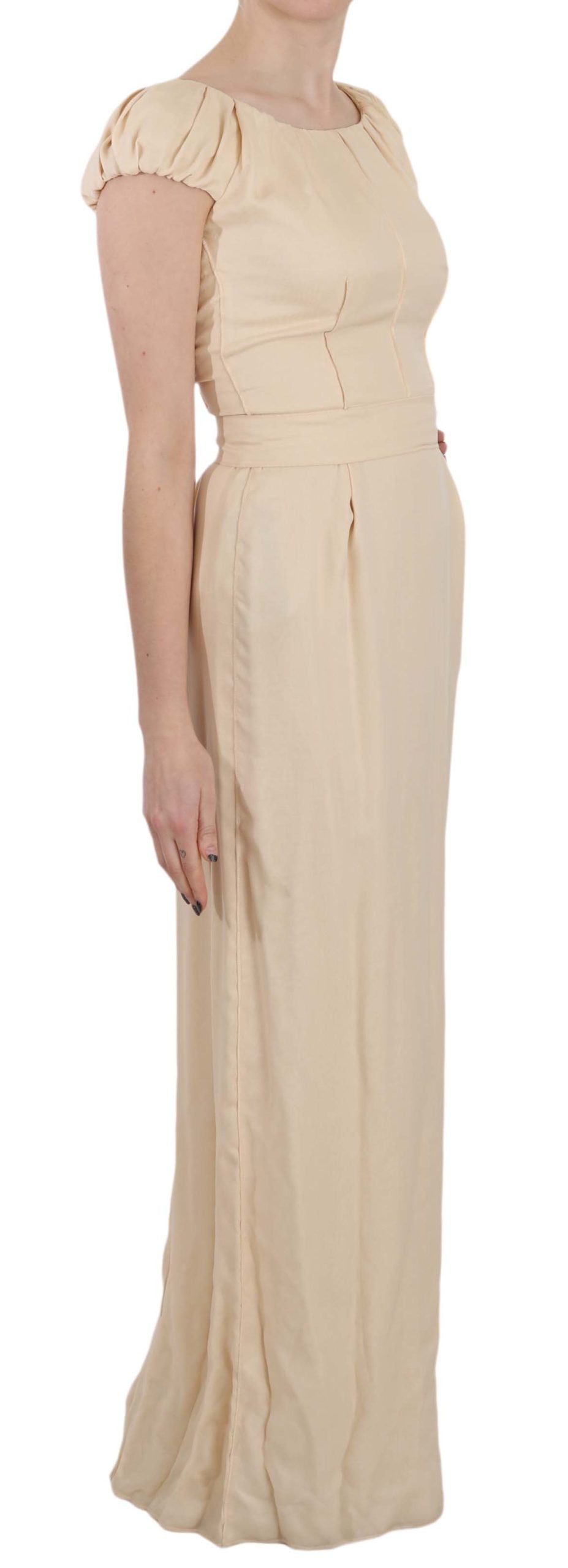 Beige Silk Column Cap Sleeve Gown Dress