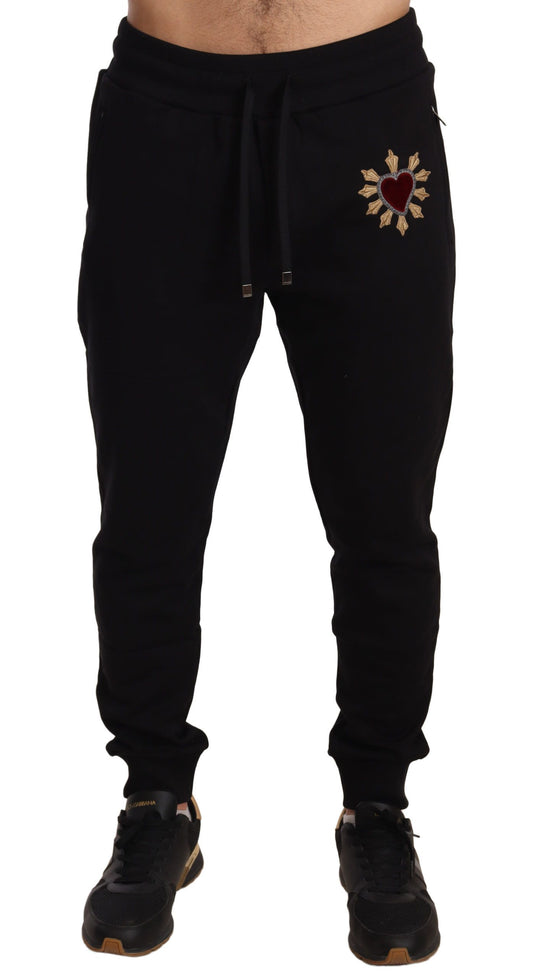 Black Cotton Red Heart Sweatpants
