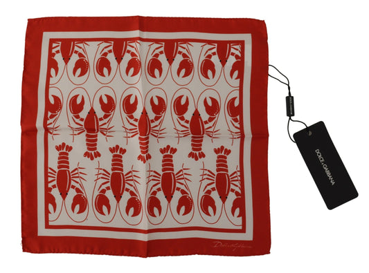 White Red DG Lobster Print Square Handkerchief Scarf