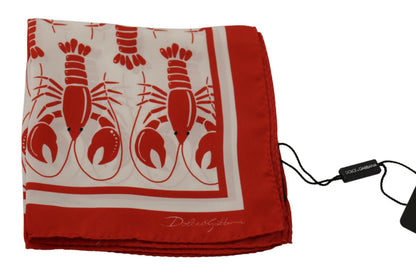 White Red DG Lobster Print Square Handkerchief Scarf