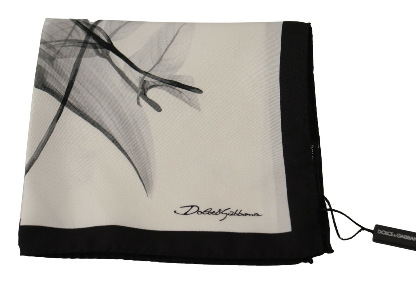 White Floral Black Linen Square Handkerchief Scarf