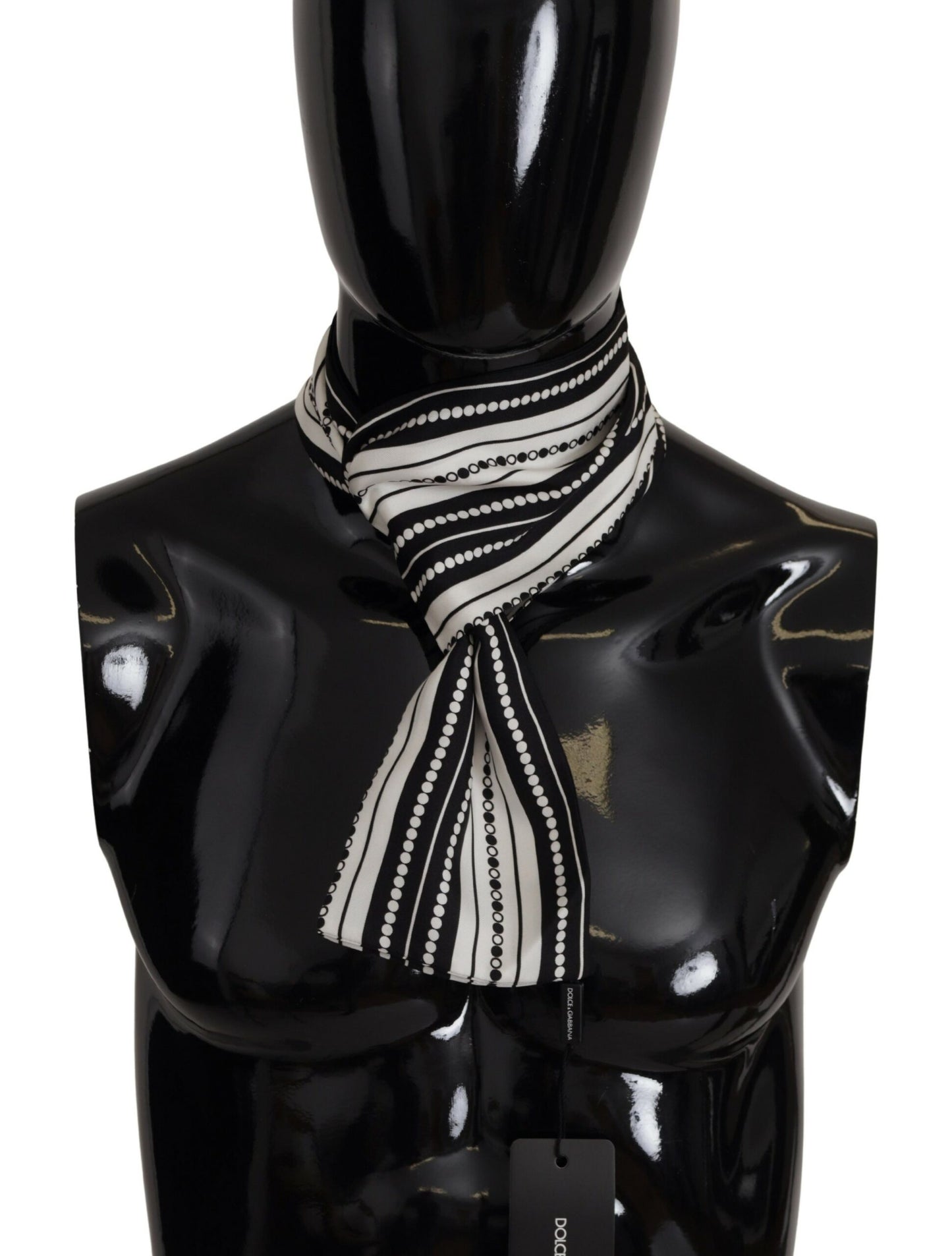 White Black Stripes Dotted Scarf Shawl Silk Scarf