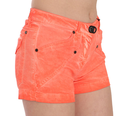 Orange Mid Waist Cotton Denim Mini Shorts