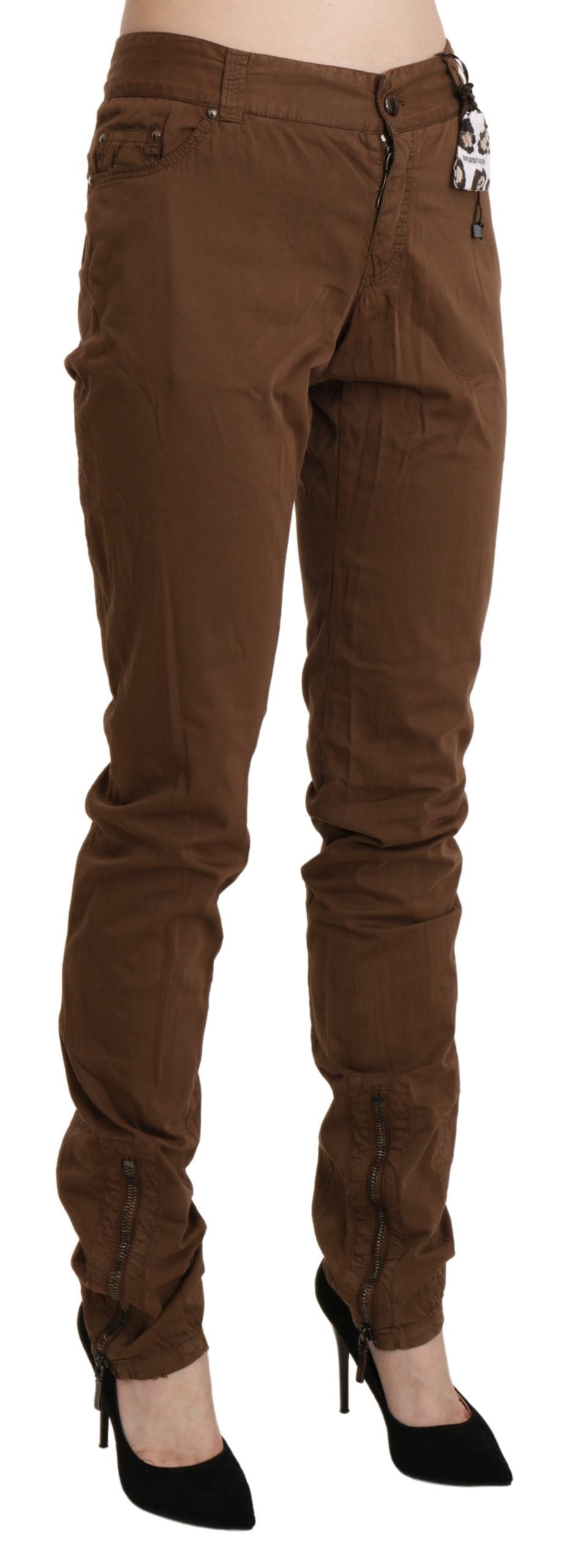 Brown High Waist Skinny Trouser Cotton Pants