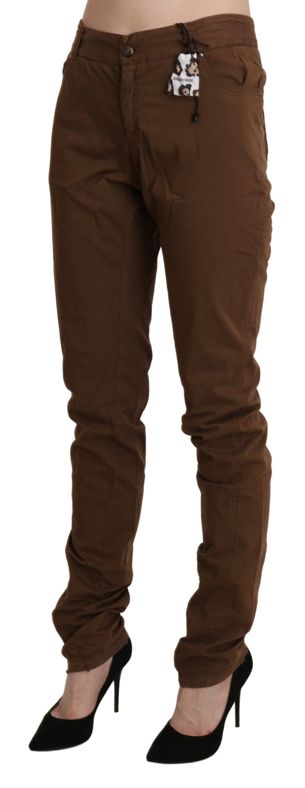 Brown High Waist Skinny Trouser Cotton Pants