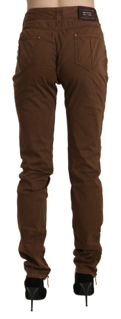 Brown High Waist Skinny Trouser Cotton Pants