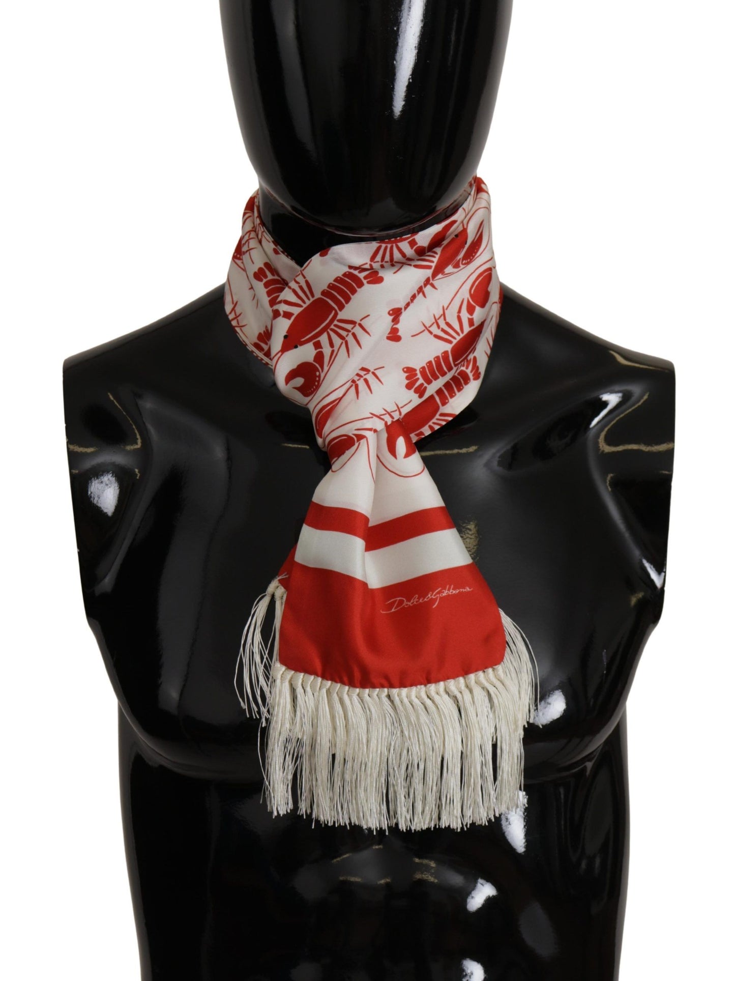 White Red DG Lobster Print Shawl Fringe Scarf