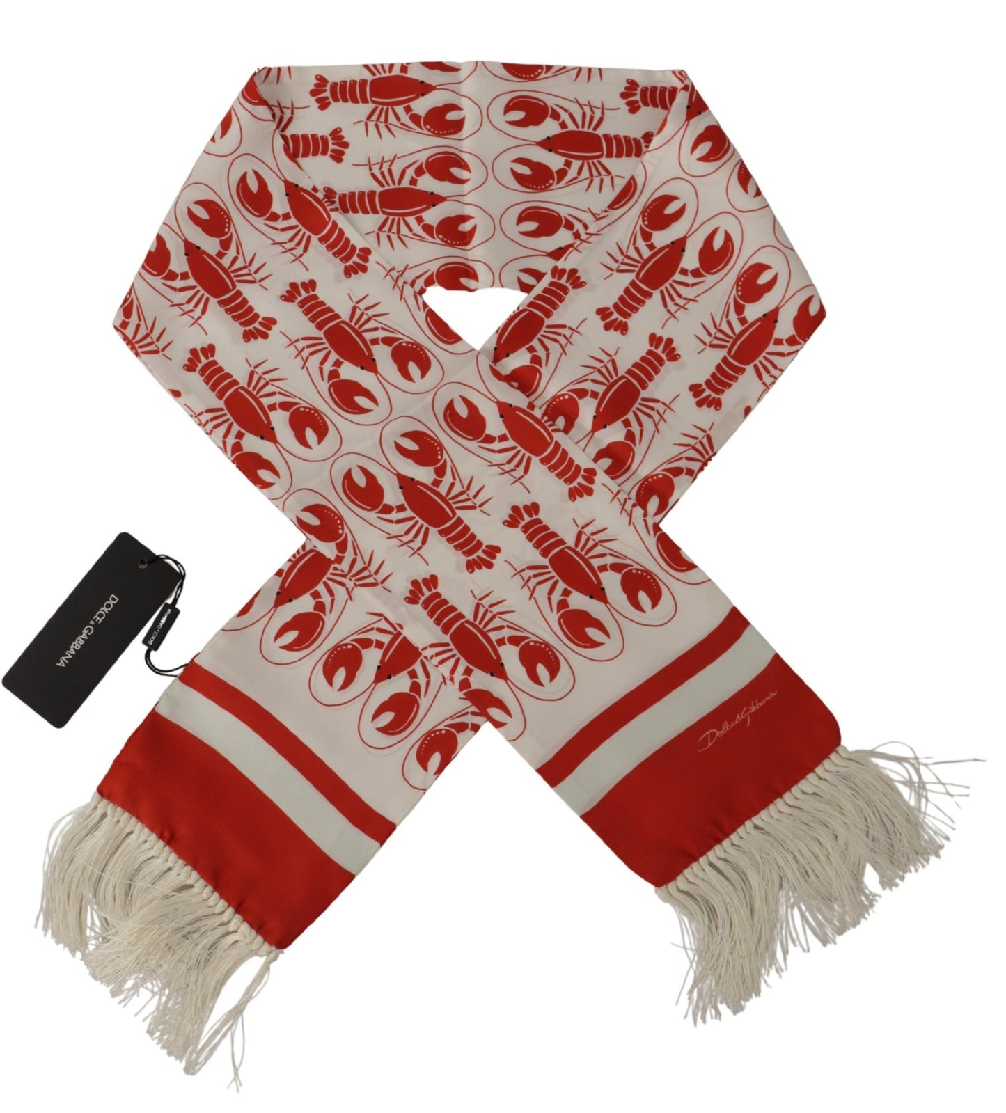 White Red DG Lobster Print Shawl Fringe Scarf