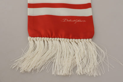 White Red DG Lobster Print Shawl Fringe Scarf