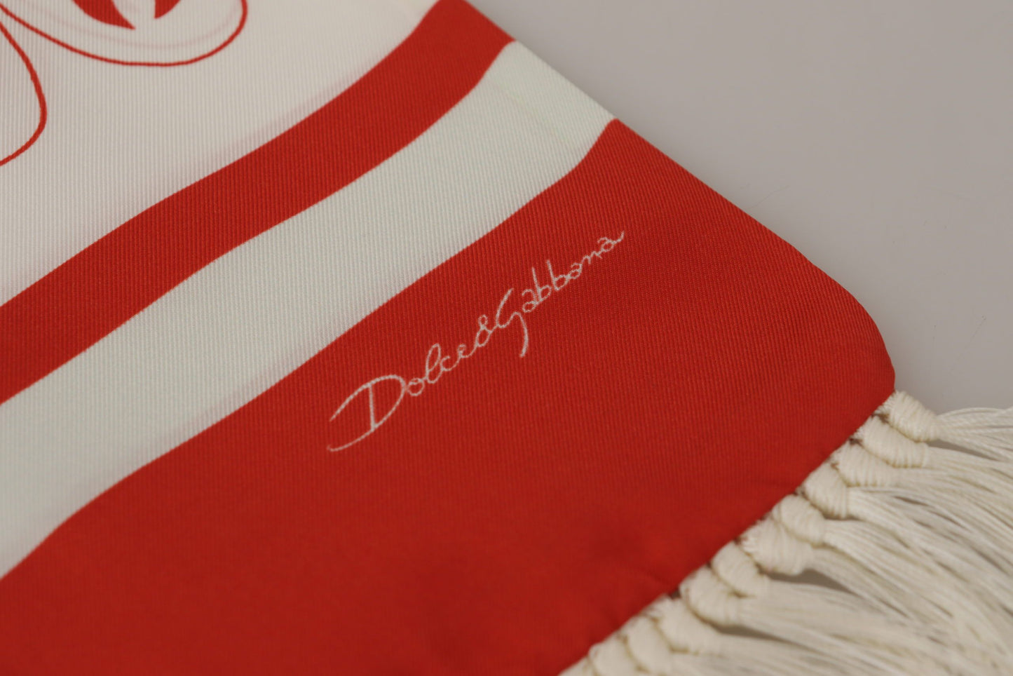 White Red DG Lobster Print Shawl Fringe Scarf