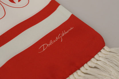 White Red DG Lobster Print Shawl Fringe Scarf