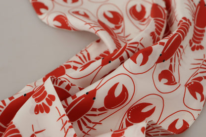 White Red DG Lobster Print Shawl Fringe Scarf