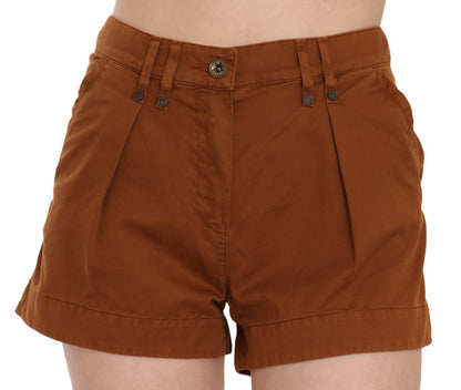 Brown Mid Waist Cotton Denim Mini Shorts
