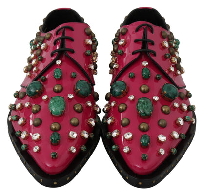 Pink Leather Crystals Dress Broque Shoes