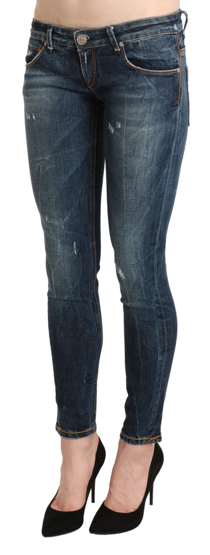 Blue Washed Low Waist Skinny Denim Slim Trouser