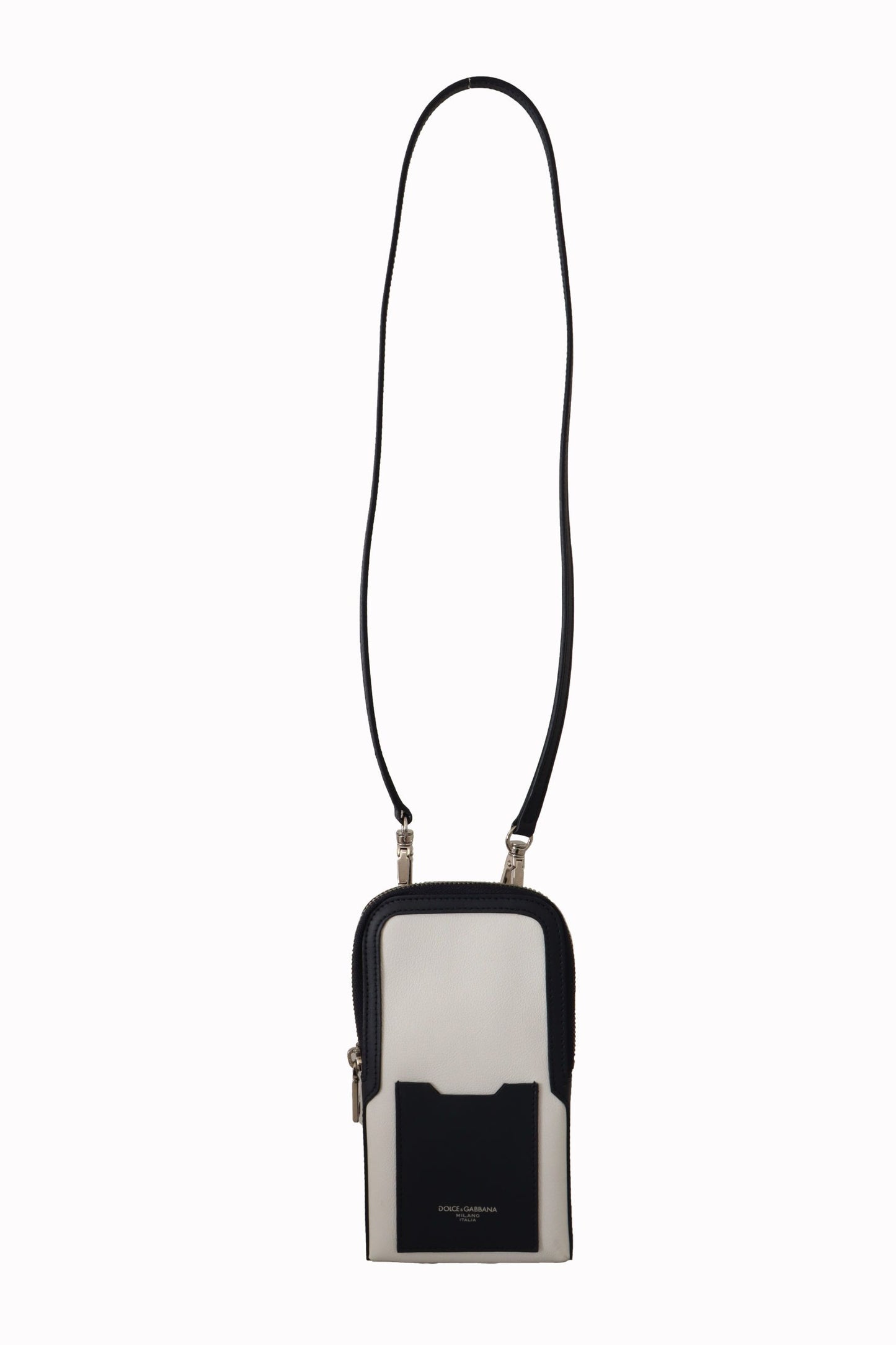 White Leather Cross Body Neck Strap Card Pocket Wallet