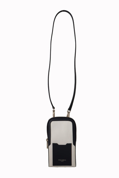 White Leather Cross Body Neck Strap Card Pocket Wallet
