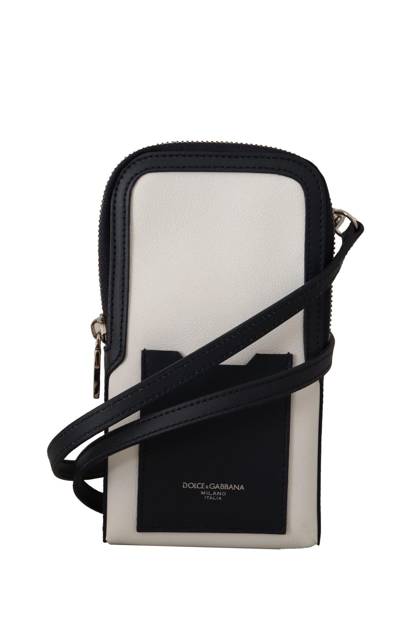 White Leather Cross Body Neck Strap Card Pocket Wallet