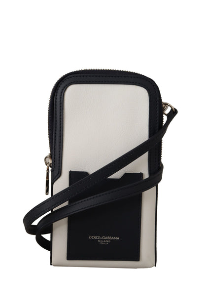 White Leather Cross Body Neck Strap Card Pocket Wallet