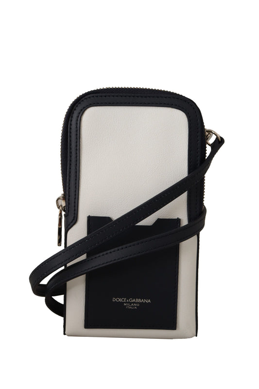 White Leather Cross Body Neck Strap Card Pocket Wallet