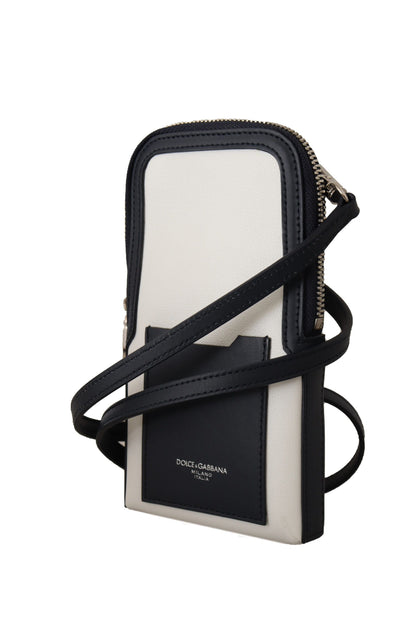 White Leather Cross Body Neck Strap Card Pocket Wallet