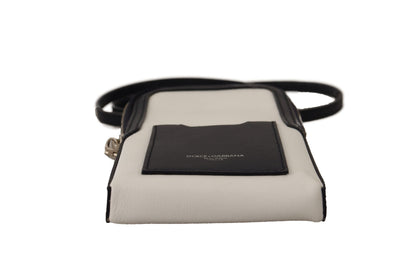 White Leather Cross Body Neck Strap Card Pocket Wallet