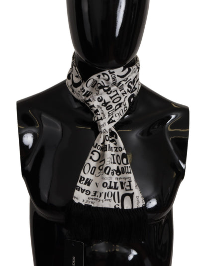 White Silk DG Logo Doodle Pattern Shawl Fringe Scarf