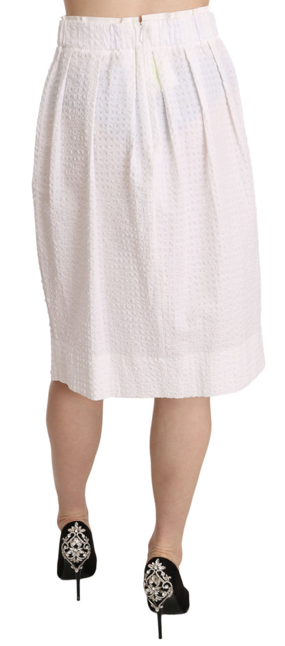 White Jacquard Plain Weave Stretch Midi Skirt