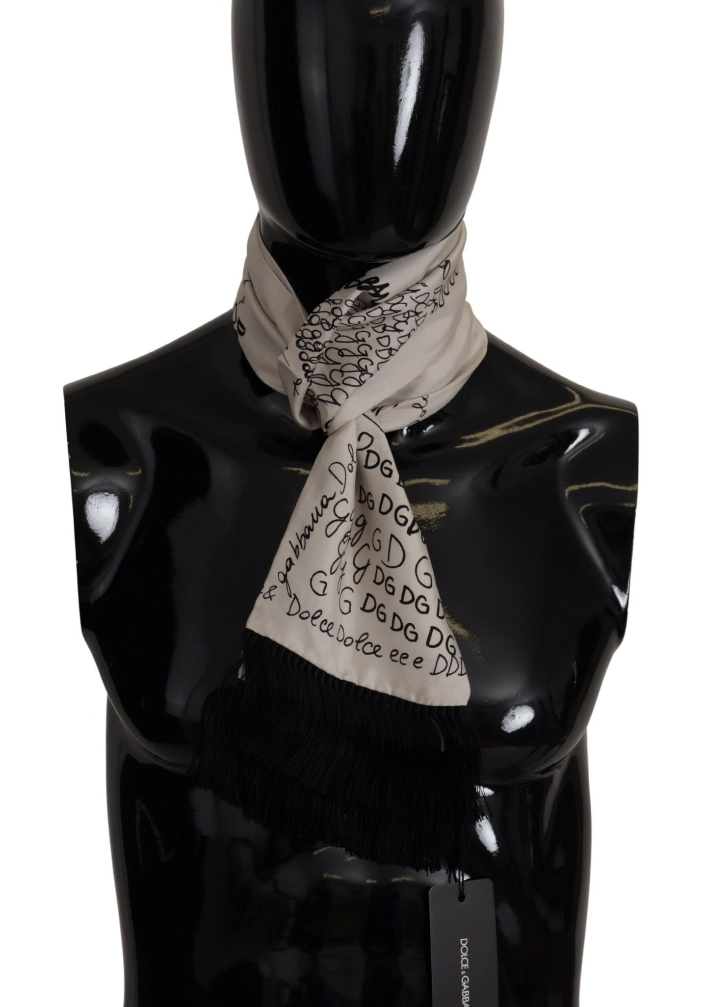 White Doodle DG Logo Shawl Neck Wrap Fringe Scarf