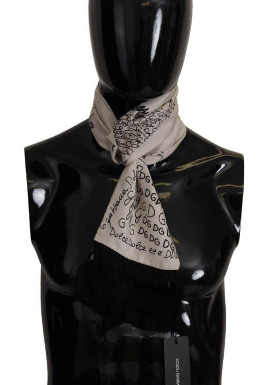 White Doodle DG Logo Shawl Neck Wrap Fringe Scarf