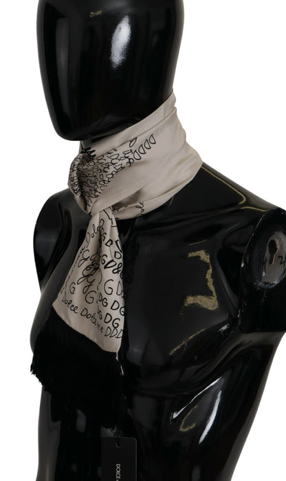 White Doodle DG Logo Shawl Neck Wrap Fringe Scarf