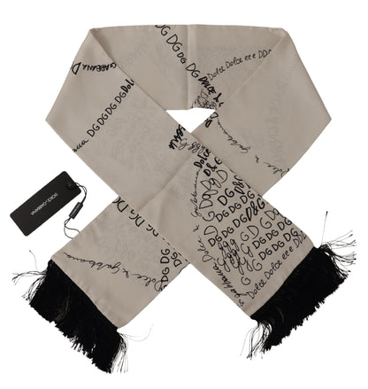 White Doodle DG Logo Shawl Neck Wrap Fringe Scarf