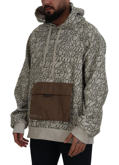 Beige Cotton Hooded Pullover Pocket Sweater