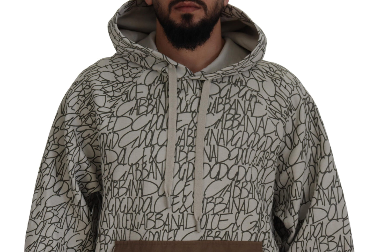Beige Cotton Hooded Pullover Pocket Sweater