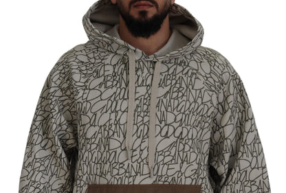 Beige Cotton Hooded Pullover Pocket Sweater