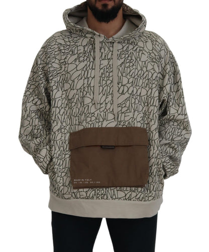 Beige Cotton Hooded Pullover Pocket Sweater