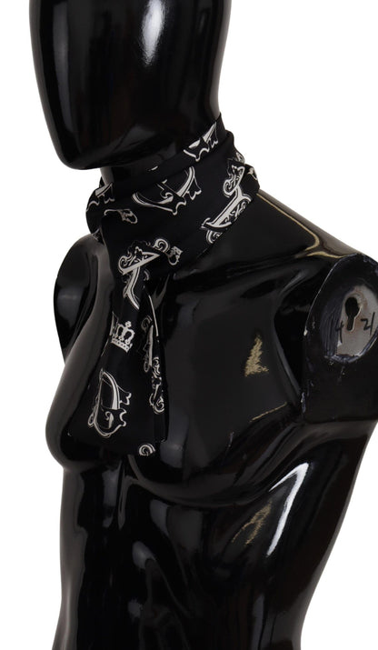 Black DG Crown Print Shawl Neck Wrap Fringe Scarf