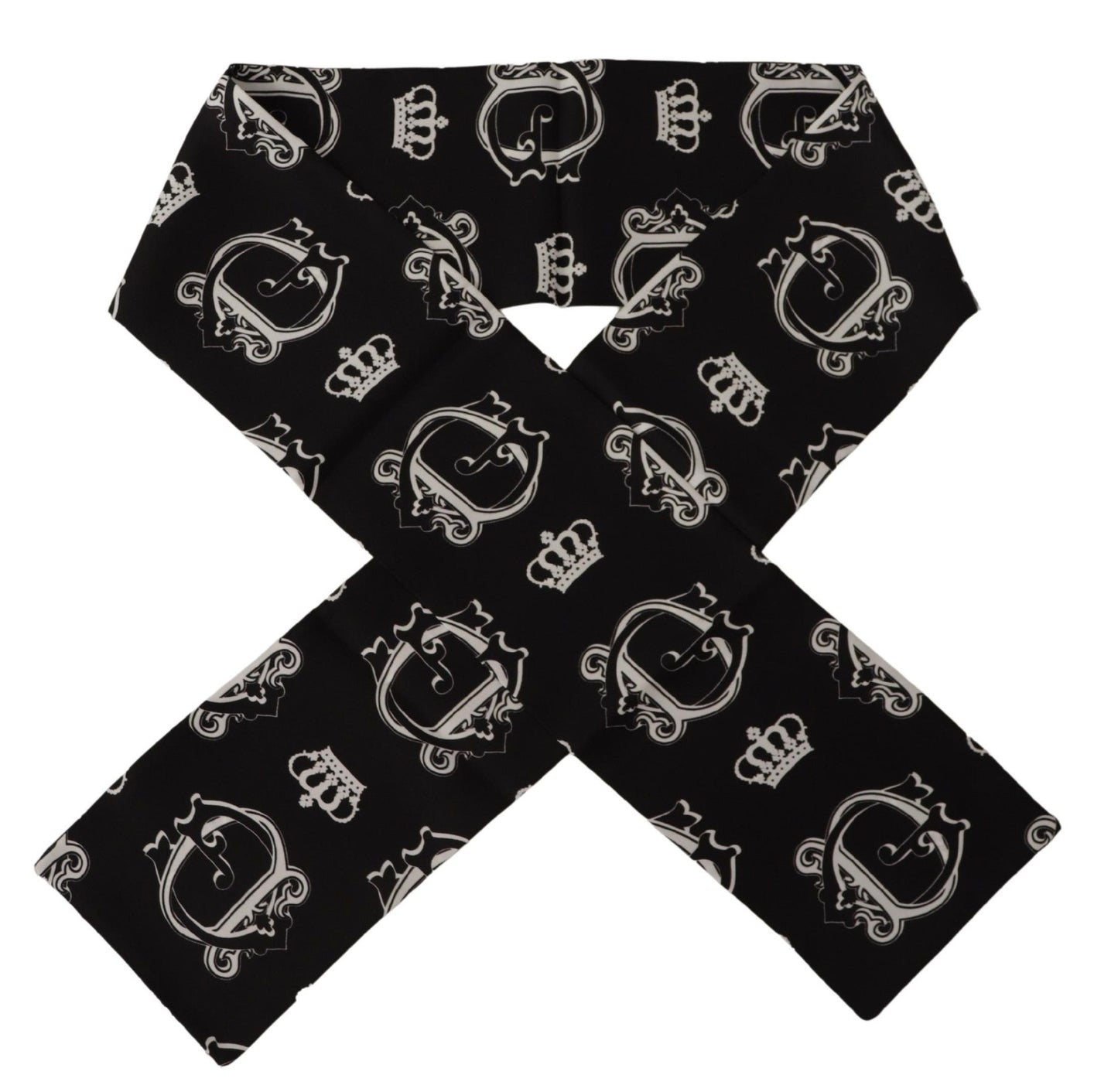 Black DG Crown Print Shawl Neck Wrap Fringe Scarf
