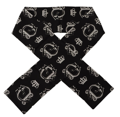 Black DG Crown Print Shawl Neck Wrap Fringe Scarf