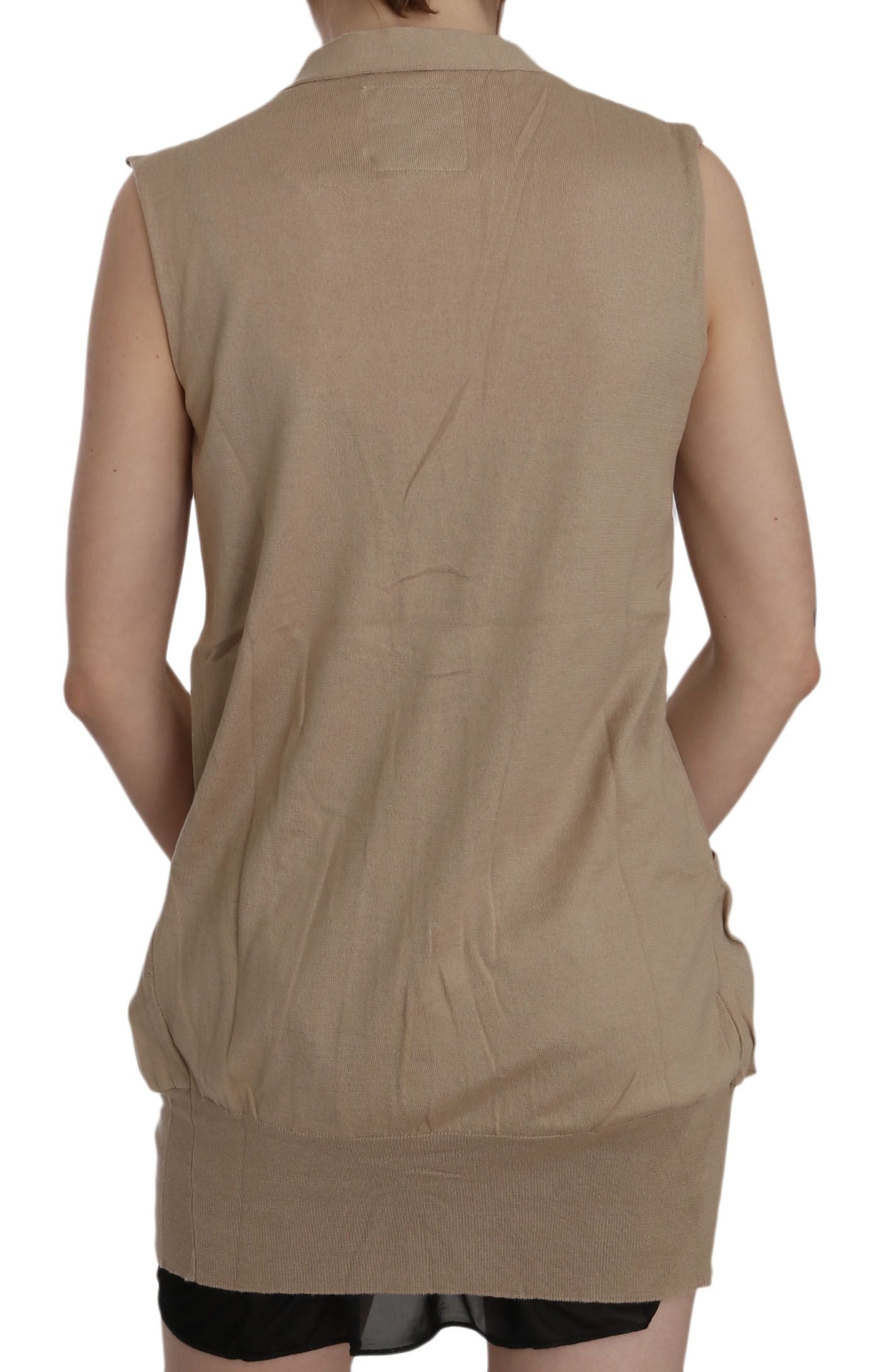 Brown 100% Cotton Sleeveless Cardigan Top Vest