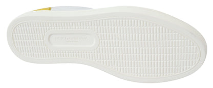 White Yellow Leather Low Top  Sneakers Shoes