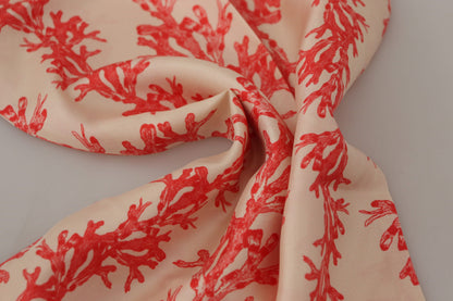 White Red Coral Print Shawl Wrap Fringe Scarf