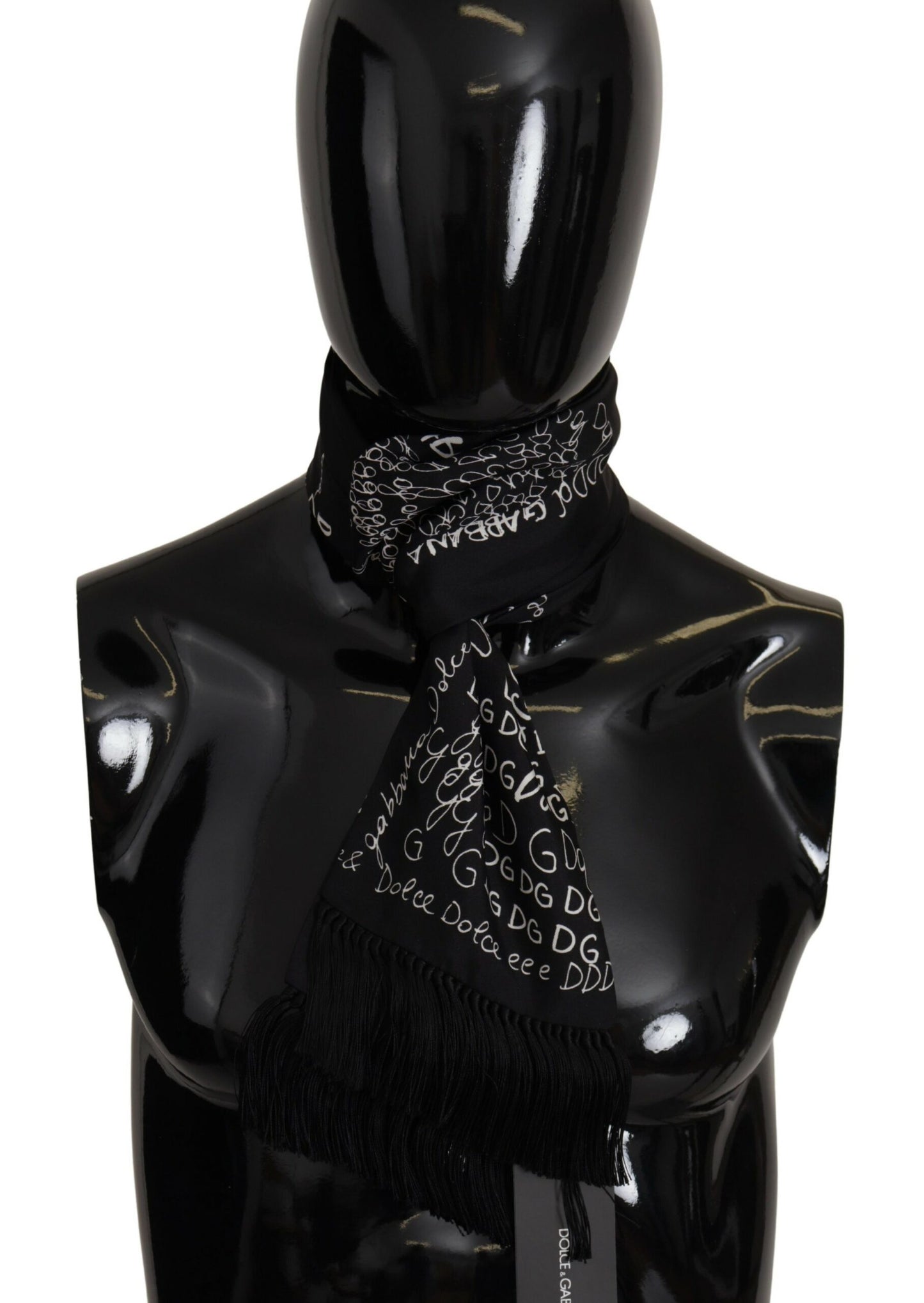 Black Doodle DG Logo Shawl Neck Wrap Fringe Scarf