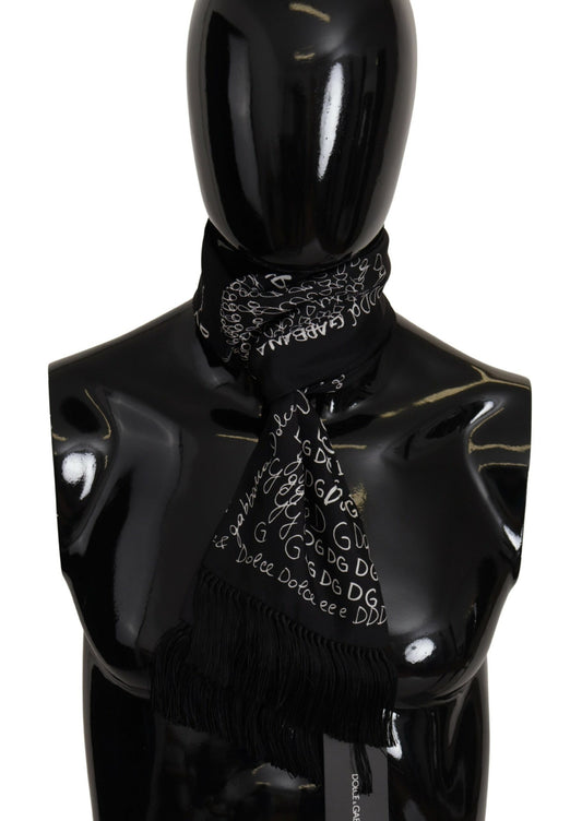 Black Doodle DG Logo Shawl Neck Wrap Fringe Scarf