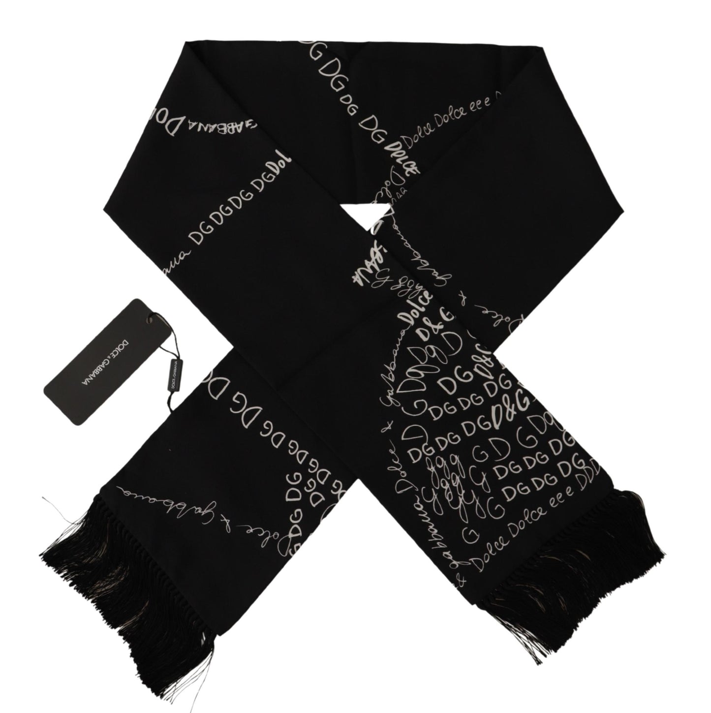 Black Doodle DG Logo Shawl Neck Wrap Fringe Scarf
