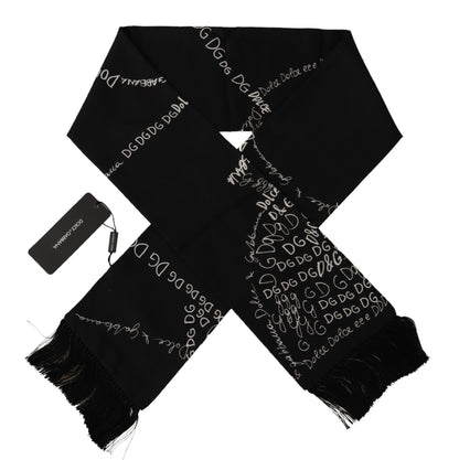 Black Doodle DG Logo Shawl Neck Wrap Fringe Scarf