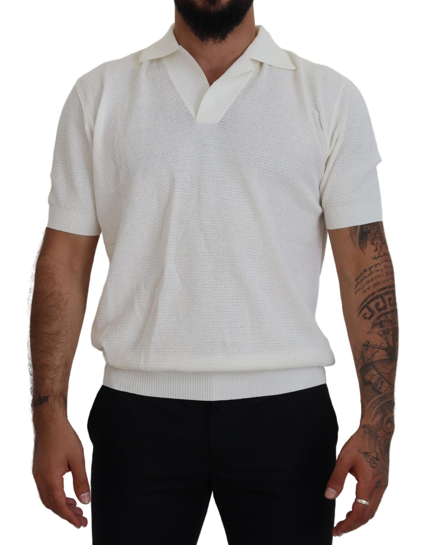 White Cotton Collared Short Sleeved T-shirt