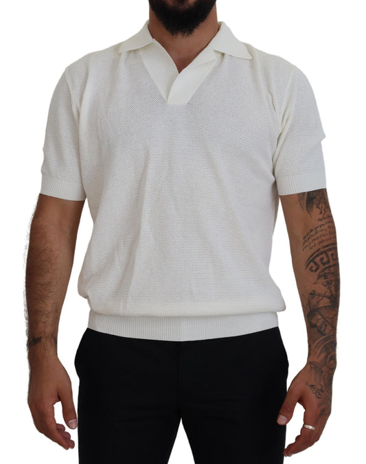 White Cotton Collared Short Sleeved T-shirt