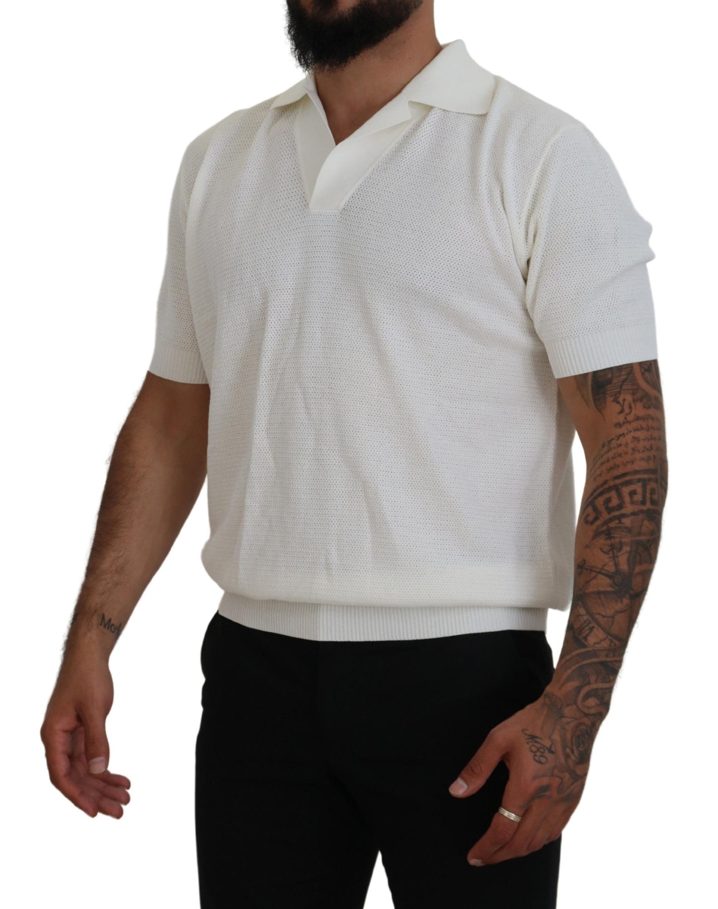 White Cotton Collared Short Sleeved T-shirt
