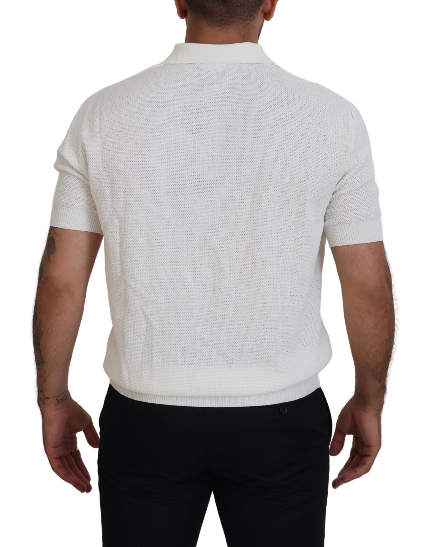 White Cotton Collared Short Sleeved T-shirt